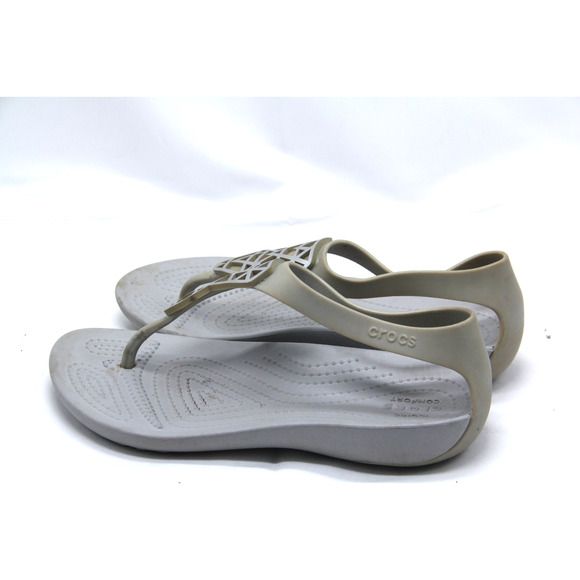 Crocs Serena Embellish Sandals Women's Size 6 Flip Flop Gray Thong Comfort - Picture 3 of 6